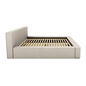 Lit coffre DENALI – Sable bouclé – 160x200 cm – Tissu effet laine – Sommier relevable – Rangement intégré 