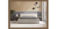 Lit coffre DENALI – Sable bouclé – 160x200 cm – Tissu effet laine – Sommier relevable – Rangement intégré