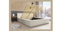 Lit coffre DENALI – Sable bouclé – 160x200 cm – Tissu effet laine – Sommier relevable – Rangement intégré 