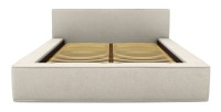 Lit coffre DENALI – Sable bouclé – 140x200 cm – Tissu effet laine – Sommier relevable – Rangement intégré 