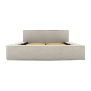Lit coffre DENALI – Sable bouclé – 140x200 cm – Tissu effet laine – Sommier relevable – Rangement intégré 