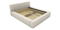 Lit coffre DENALI – Sable bouclé – 140x200 cm – Tissu effet laine – Sommier relevable – Rangement intégré 