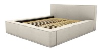 Lit coffre DENALI – Sable bouclé – 140x200 cm – Tissu effet laine – Sommier relevable – Rangement intégré 