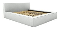 Lit coffre DENALI – Blanc bouclé – 180x200 cm – Tissu effet laine – Sommier relevable – Rangement intégré 