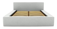 Lit coffre DENALI – Blanc bouclé – 180x200 cm – Tissu effet laine – Sommier relevable – Rangement intégré 
