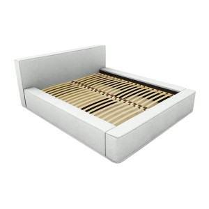 Lit coffre DENALI – Blanc bouclé – 180x200 cm – Tissu effet laine – Sommier relevable – Rangement intégré 