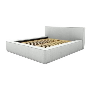 Lit coffre DENALI – Blanc bouclé – 180x200 cm – Tissu effet laine – Sommier relevable – Rangement intégré 