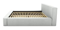 Lit coffre DENALI – Blanc bouclé – 180x200 cm – Tissu effet laine – Sommier relevable – Rangement intégré 