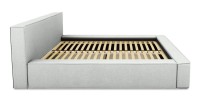 Lit coffre DENALI – Blanc bouclé – 180x200 cm – Tissu effet laine – Sommier relevable – Rangement intégré 