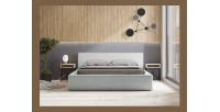 Lit coffre DENALI – Blanc bouclé – 180x200 cm – Tissu effet laine – Sommier relevable – Rangement intégré