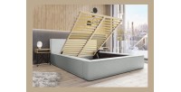 Lit coffre DENALI – Blanc bouclé – 180x200 cm – Tissu effet laine – Sommier relevable – Rangement intégré 