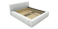 Lit coffre DENALI – Blanc bouclé – 160x200 cm – Tissu effet laine – Sommier relevable – Rangement intégré 
