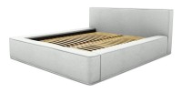 Lit coffre DENALI – Blanc bouclé – 160x200 cm – Tissu effet laine – Sommier relevable – Rangement intégré 
