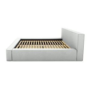 Lit coffre DENALI – Blanc bouclé – 140x200 cm – Tissu effet laine – Sommier relevable – Rangement intégré 
