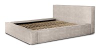 Lit coffre DENALI – Sable – 180x200 cm – Tissu velours doux – Sommier relevable – Rangement intégré 