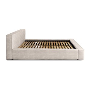 Lit coffre DENALI – Sable – 180x200 cm – Tissu velours doux – Sommier relevable – Rangement intégré 
