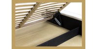 Lit coffre DENALI – Sable – 180x200 cm – Tissu velours doux – Sommier relevable – Rangement intégré 