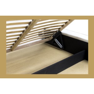 Lit coffre DENALI – Sable – 180x200 cm – Tissu velours doux – Sommier relevable – Rangement intégré 