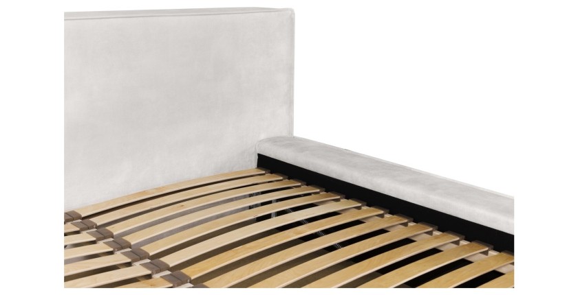 Lit coffre DENALI – Sable – 180x200 cm – Tissu velours doux – Sommier relevable – Rangement intégré 