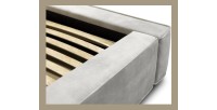 Lit coffre DENALI – Sable – 180x200 cm – Tissu velours doux – Sommier relevable – Rangement intégré 