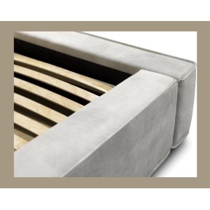 Lit coffre DENALI – Sable – 180x200 cm – Tissu velours doux – Sommier relevable – Rangement intégré 