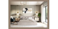 Lit coffre DENALI – Sable – 180x200 cm – Tissu velours doux – Sommier relevable – Rangement intégré 