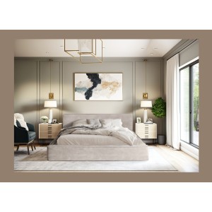 Lit coffre DENALI – Sable – 180x200 cm – Tissu velours doux – Sommier relevable – Rangement intégré 