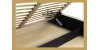 Lit coffre DENALI – Perle – 180x200 cm – Tissu velours doux – Sommier relevable – Rangement intégré 