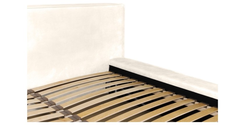 Lit coffre DENALI – Perle – 180x200 cm – Tissu velours doux – Sommier relevable – Rangement intégré 