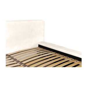 Lit coffre DENALI – Perle – 180x200 cm – Tissu velours doux – Sommier relevable – Rangement intégré 