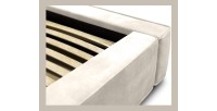 Lit coffre DENALI – Perle – 180x200 cm – Tissu velours doux – Sommier relevable – Rangement intégré 