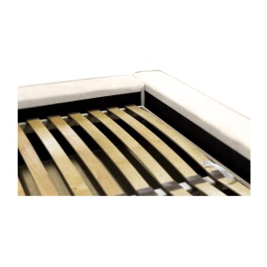Lit coffre DENALI – Perle – 180x200 cm – Tissu velours doux – Sommier relevable – Rangement intégré 