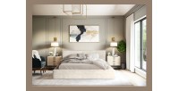 Lit coffre DENALI – Perle – 180x200 cm – Tissu velours doux – Sommier relevable – Rangement intégré 