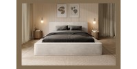 Lit coffre DENALI – Perle – 180x200 cm – Tissu velours doux – Sommier relevable – Rangement intégré
