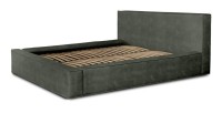 Lit coffre DENALI – Vert sapin – 140x200 cm – Tissu velours doux – Sommier relevable – Rangement intégré 