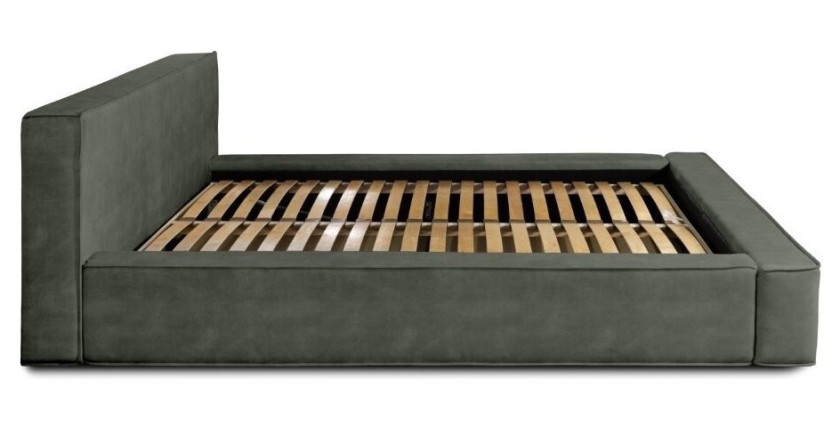 Lit coffre DENALI – Vert sapin – 140x200 cm – Tissu velours doux – Sommier relevable – Rangement intégré 