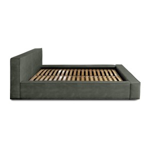 Lit coffre DENALI – Vert sapin – 140x200 cm – Tissu velours doux – Sommier relevable – Rangement intégré 