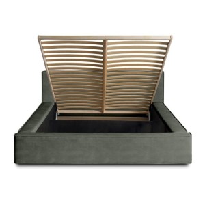 Lit coffre DENALI – Vert sapin – 140x200 cm – Tissu velours doux – Sommier relevable – Rangement intégré 