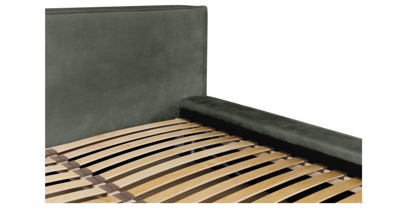 Lit coffre DENALI – Vert sapin – 140x200 cm – Tissu velours doux – Sommier relevable – Rangement intégré 