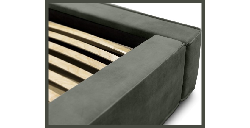 Lit coffre DENALI – Vert sapin – 140x200 cm – Tissu velours doux – Sommier relevable – Rangement intégré 
