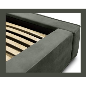 Lit coffre DENALI – Vert sapin – 140x200 cm – Tissu velours doux – Sommier relevable – Rangement intégré 