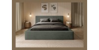 Lit coffre DENALI – Vert sapin – 140x200 cm – Tissu velours doux – Sommier relevable – Rangement intégré