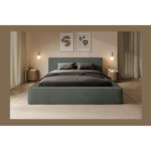 Lit coffre DENALI – Vert sapin – 140x200 cm – Tissu velours doux – Sommier relevable – Rangement intégré