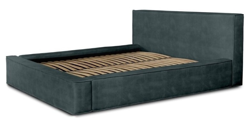 Lit coffre DENALI – Vert émeraude – 180x200 cm – Tissu velours doux – Sommier relevable – Rangement intégré 