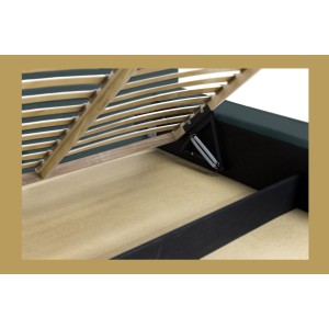 Lit coffre DENALI – Vert émeraude – 180x200 cm – Tissu velours doux – Sommier relevable – Rangement intégré 