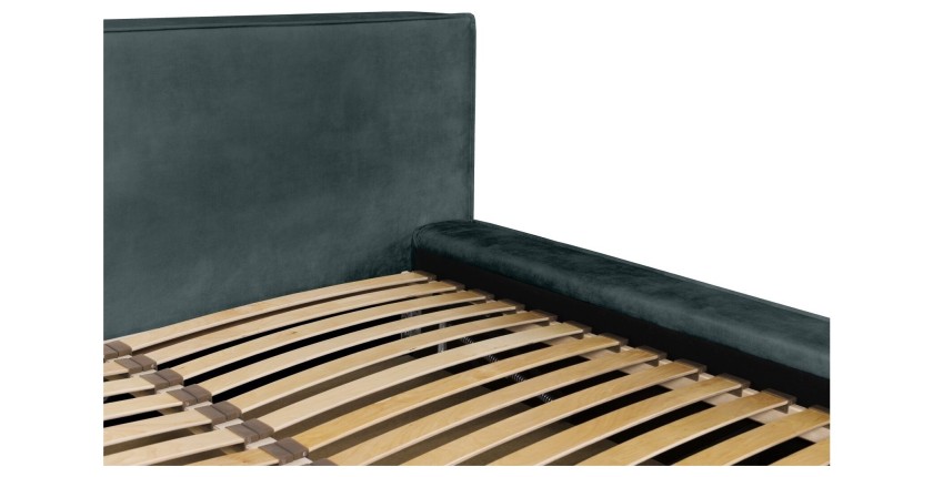 Lit coffre DENALI – Vert émeraude – 180x200 cm – Tissu velours doux – Sommier relevable – Rangement intégré 