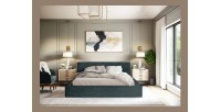 Lit coffre DENALI – Vert émeraude – 180x200 cm – Tissu velours doux – Sommier relevable – Rangement intégré 