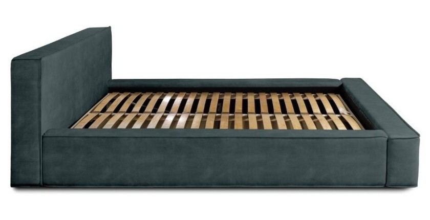 Lit coffre DENALI – Vert émeraude – 160x200 cm – Tissu velours doux – Sommier relevable – Rangement intégré 