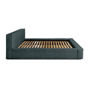 Lit coffre DENALI – Vert émeraude – 160x200 cm – Tissu velours doux – Sommier relevable – Rangement intégré 