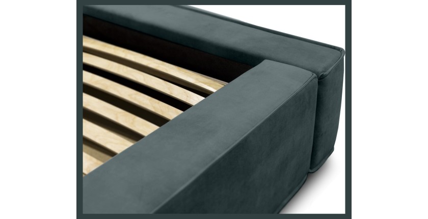 Lit coffre DENALI – Vert émeraude – 160x200 cm – Tissu velours doux – Sommier relevable – Rangement intégré 